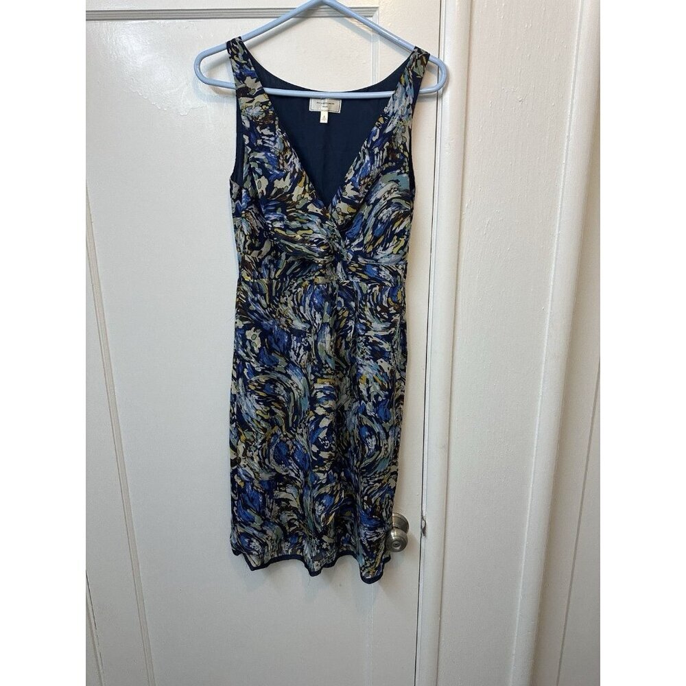 Moulinette Soeurs Anthropologie Blue Silk Oak Apple Faux Wrap Dress Sz 6 EUC